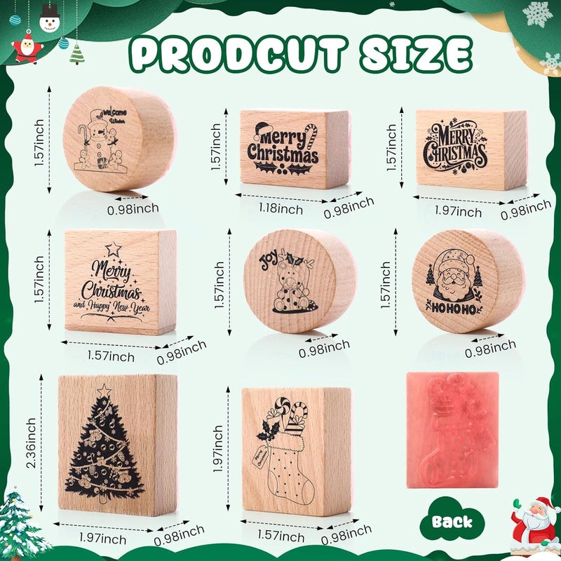 Supervitae 8 Pcs Christmas Wooden Rubber Stamp Set Merry Christmas Vintage Wooden Art Stamps for Crafting and DIY Scrapbooking Card Making Hand Book - Image 2